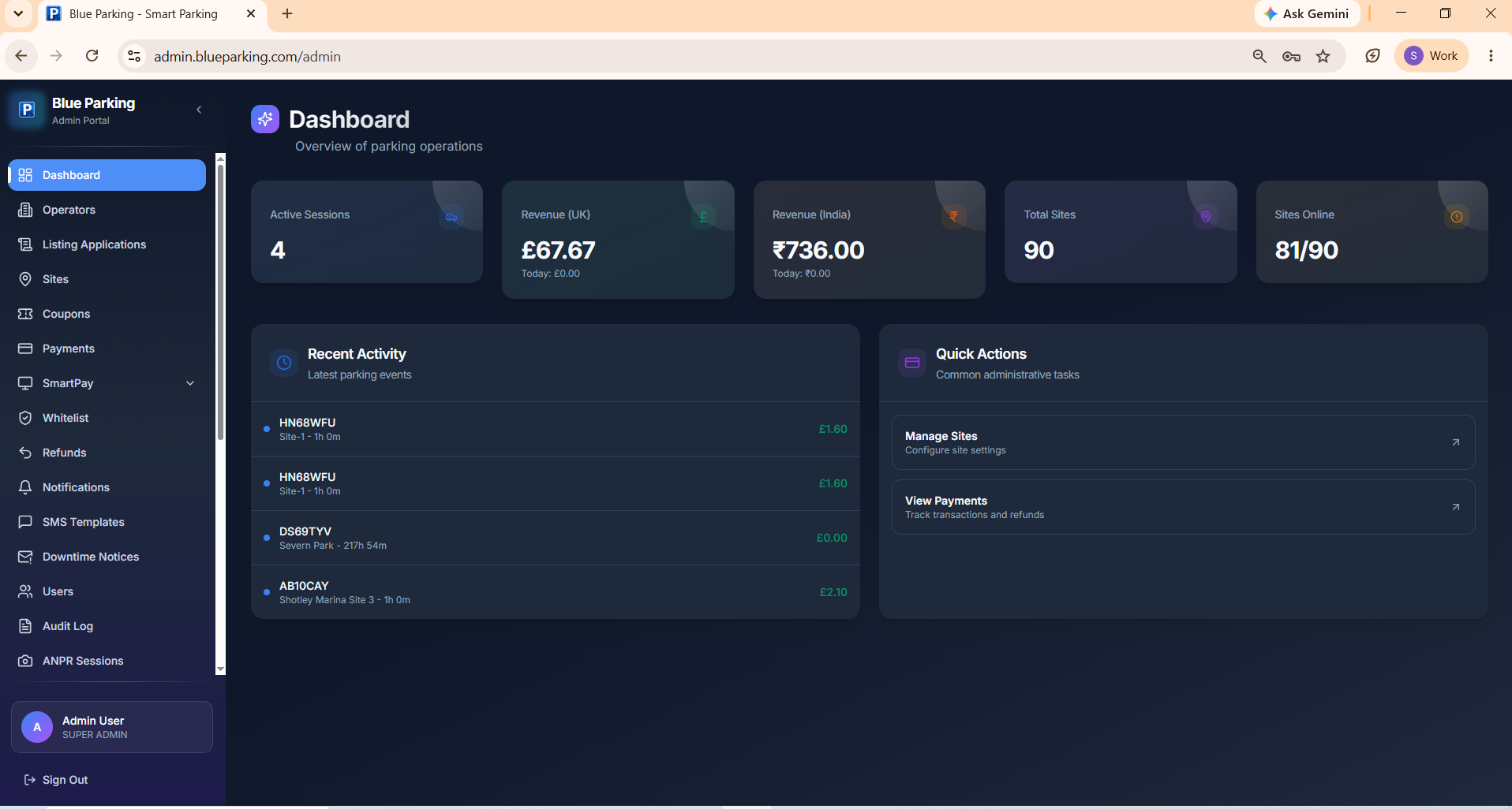 Blue Parking Admin Platform — PERN Stack